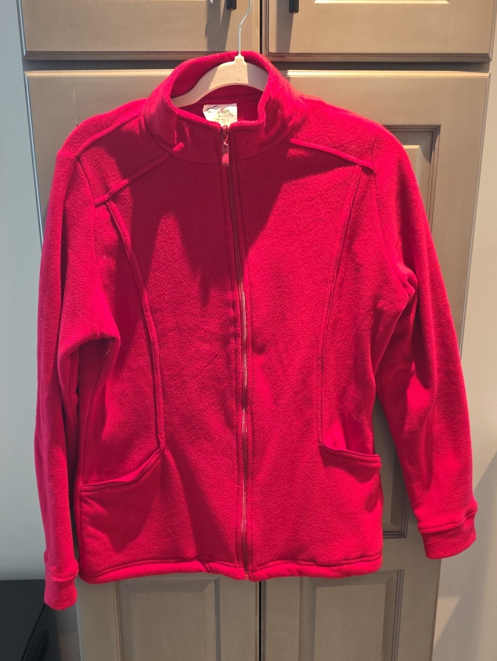 Women's' Bright Red Fleece Jacket - Lightweight Zip-Up